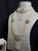 Pearl Bead & Silver Octagon Tassel Set